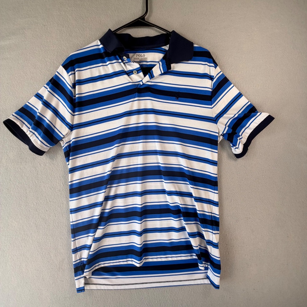 Polo Ralph Lauren Performance Polo Shirt Mens XL Blue White Striped Preppy